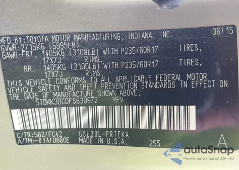 2015 Toyota Sienna Le 8 Passenger from USA, damaged, VIN 5TDKK3DC0FS630972